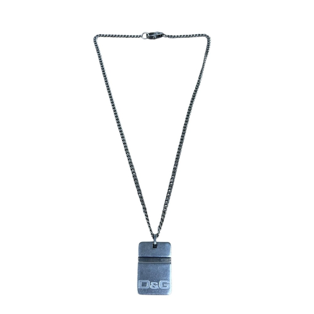 Dolce & Gabbana Silver Reversible Logo Dog-tag Necklace